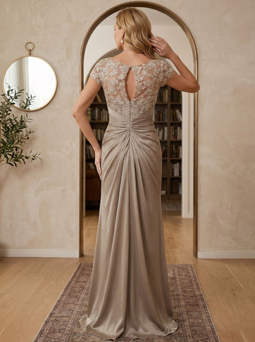 Sheath/Column Scoop Floor-Length Chiffon Mother of the Bride Dresses With Lace Ruffle