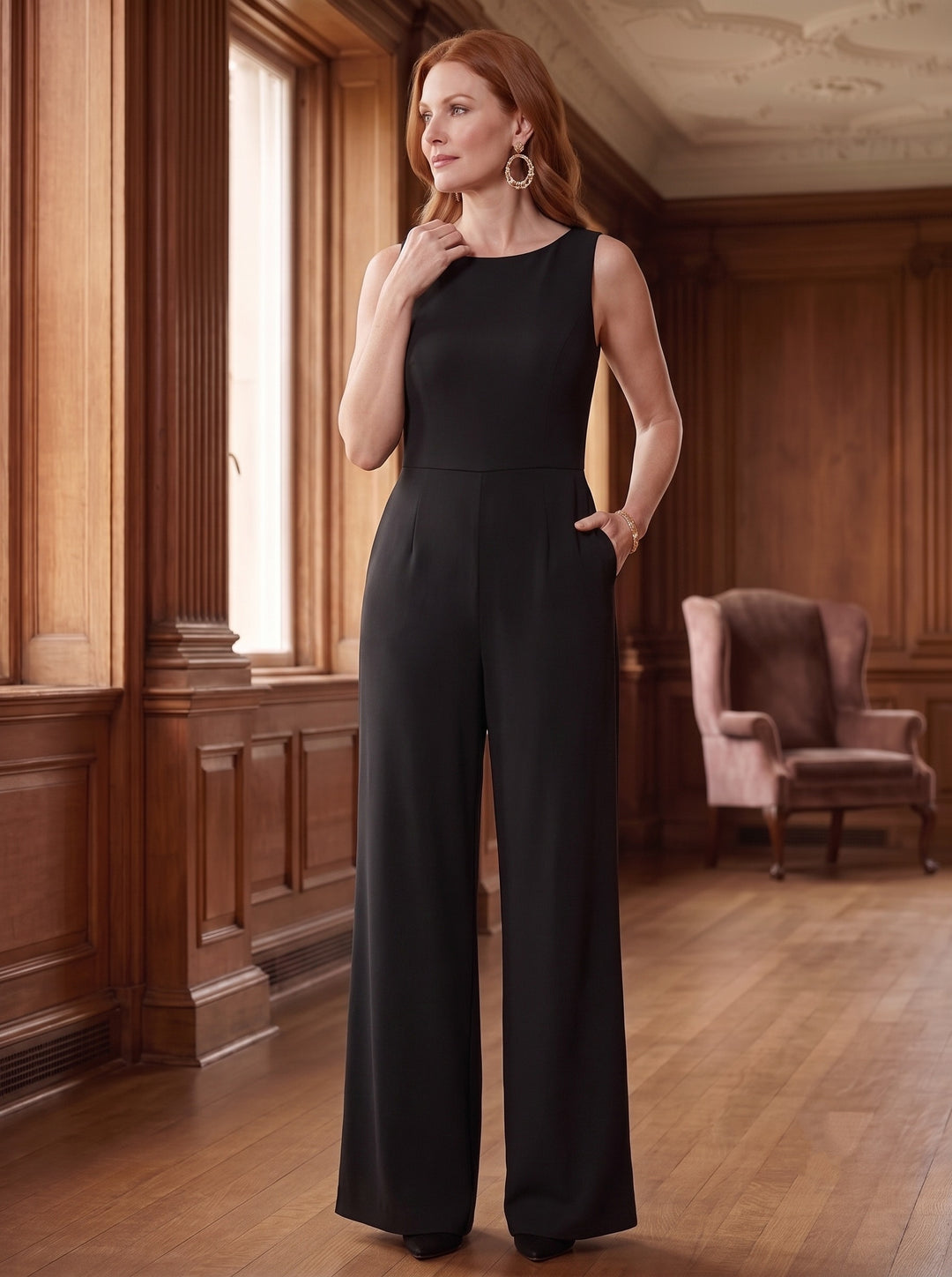 Jumpsuits Scoop Half Sleeves Chiffon Mother Of The Bride Pantsuits