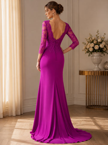 Trumpet/Mermaid Scoop Long Sleeves Evening Dresses With Lace