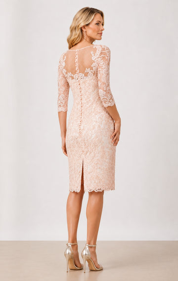 Sheath/Column Scoop Long Sleeves Knee-Length Mother of the Bride Dresses with Lace Beading Appliques