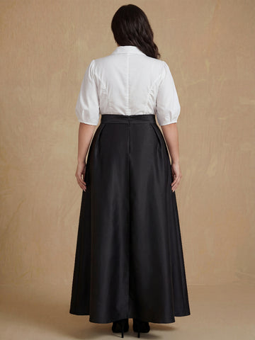 A-Line/Princess Shirt Collar Short Sleeves Floor-Length Plus Size Mother Of The Bride Dresses with Bowknot