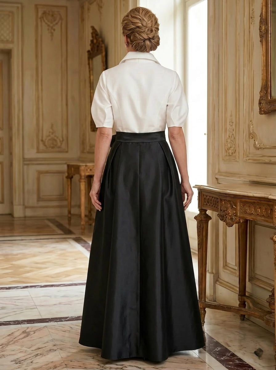 A-Line/Princess Shirt Collar Short Sleeves Floor-Length Mother Of The Bride Dresses with Bowknot