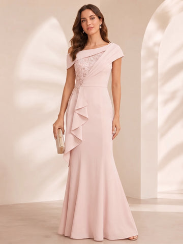 Trumpet/Mermaid One-Shoulder Long Sleeves Mother of the Bride Dresses With Lace