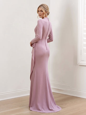 Sheath/Column V-Neck Long Sleeves Floor-Length Mother of the Bride Dresses with Crepe Beading