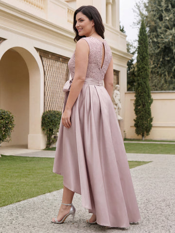 A-Line/Princess Jewel Neck Sleeveless Asymmetrical Plus Size Mother Of The Bride Dresses With Pleats