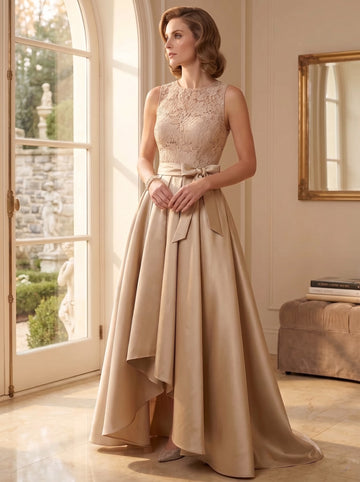 A-Line/Princess Jewel Neck Sleeveless Asymmetrical Mother Of The Bride Dresses With Pleats