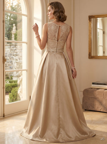 A-Line/Princess Jewel Neck Sleeveless Asymmetrical Mother Of The Bride Dresses With Pleats