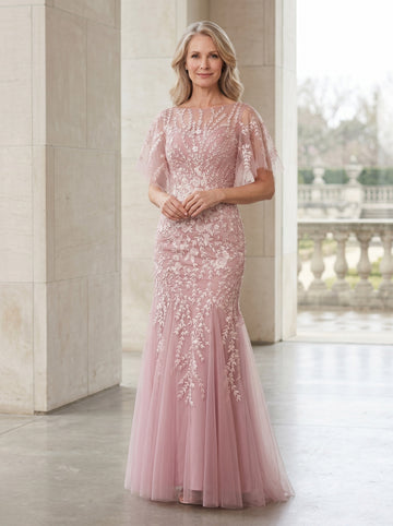 Trumpet/Mermaid Scoop Half Sleeves Floor-Length Mother of the Bride Dresses with Lace