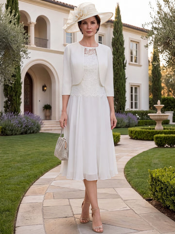 A-Line/Princess 3/4 Length Sleeve  Knee Length Mother of the Bride Dresses with Wraps