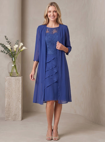Sheath/Column Jewel Neck Short Sleeves Knee-Length Mother of the Bride Dresses with Lace