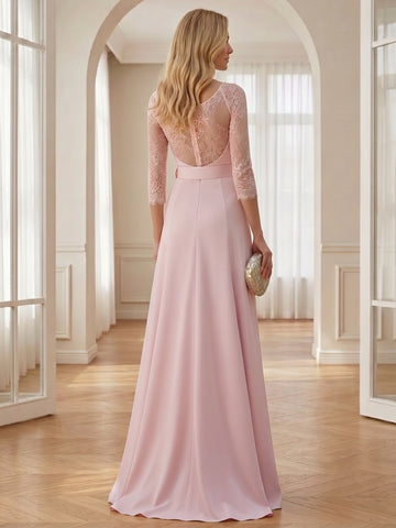 Trumpet/Mermaid Scoop 3/4 Sleeves Sweep / Brush Train Mother of the Bride Dresses with Sash