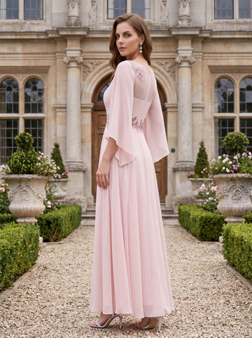 A-Line/Princess Scoop Neck 3/4 Length Sleeve  Ankle-Length Mother of the Bride Dresses with Sequin