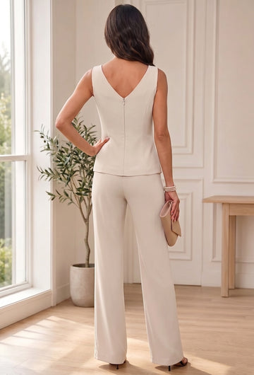 Chiffon V-Neck Floor-Length 3 Pieces Mother of the Bride Pantsuits with Jacket & Sequins Beading