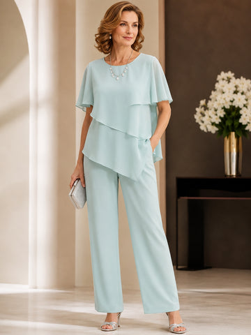 Mint Green Pantsuit 2 Piece Jewel Neck Floor-Length Mother Of The Bride Dresses