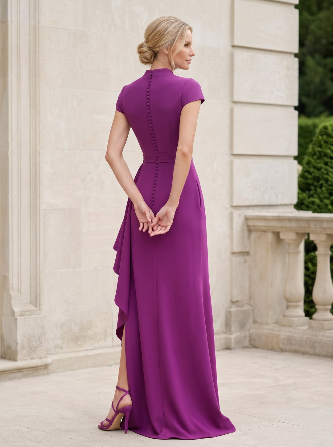 Sheath/Column V-Neck Short Sleeves Floor-Length Mother of the Bride Dresses with Split Side