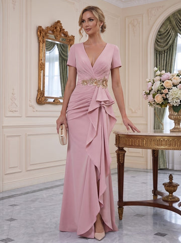 Mermaid/Trumpet Floor-Length V Neck Mother of the Bride Dresses with Ruffles