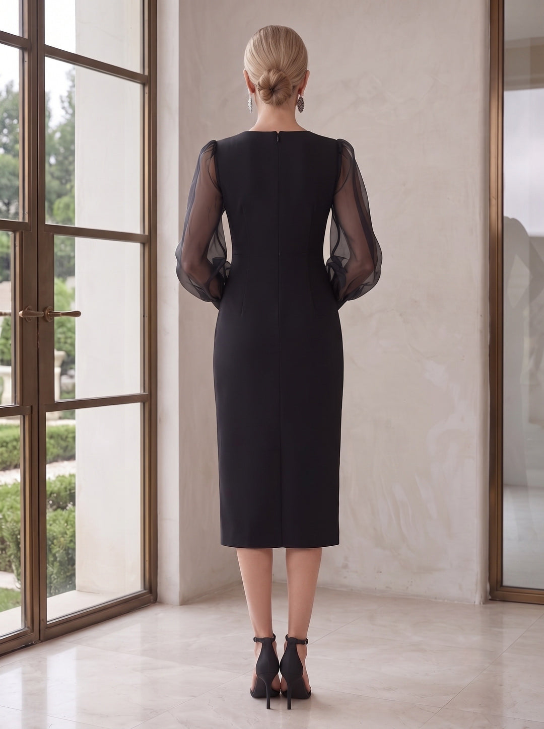 Sheath/Column V Neck Tea Length Mother of the Bride Dresses