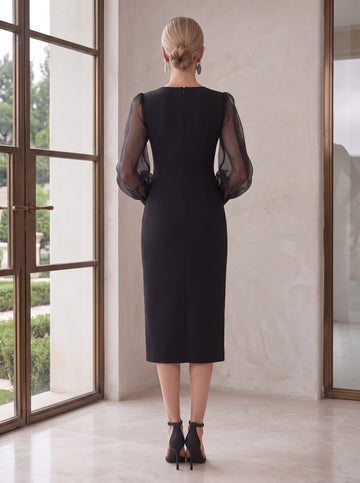 Sheath/Column V Neck Tea Length Mother of the Bride Dresses