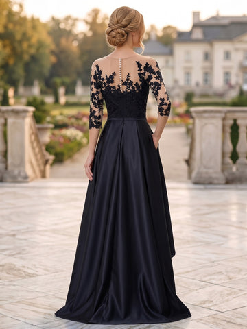 A-Line/Princess Illusion-Neck Asymmetrical Tea Length Tea-Length Mother of the Bride Dresses