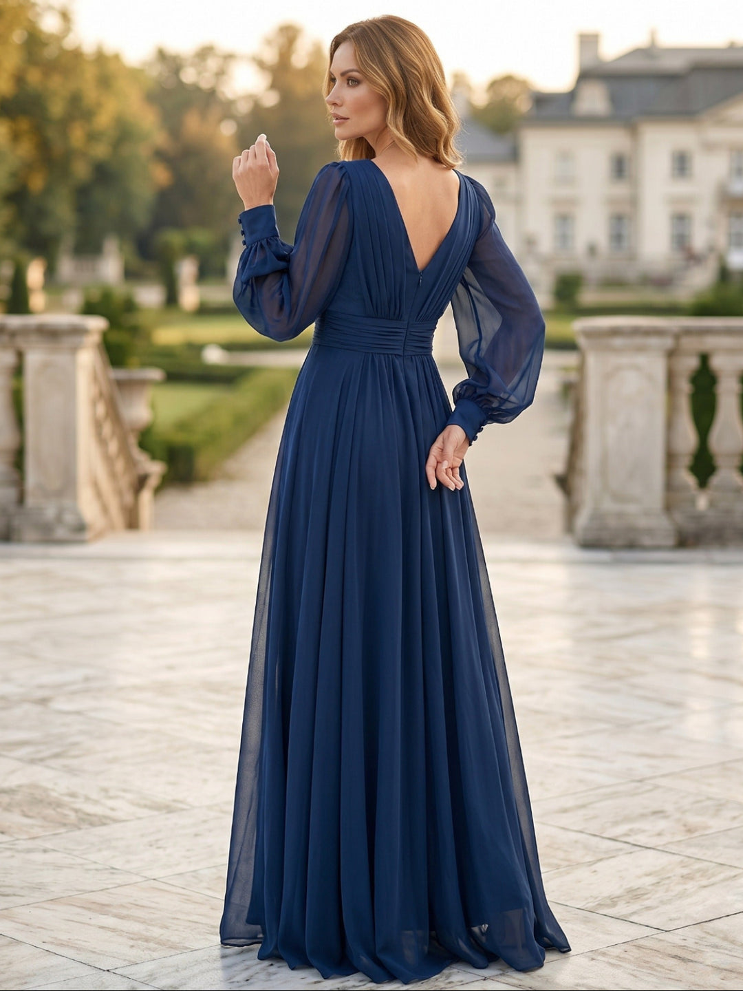 A-Line/Princess V-Neck Long Sleeves Floor-Length Mother of the Bride Dresses with Ruffles