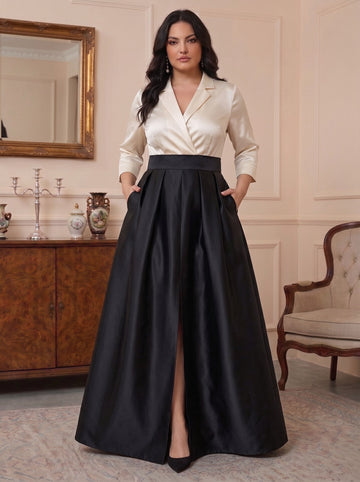 A-Line/Princess V-Neck Long Sleeves Plus Size Mother Of The Bride Dresses With Pockets