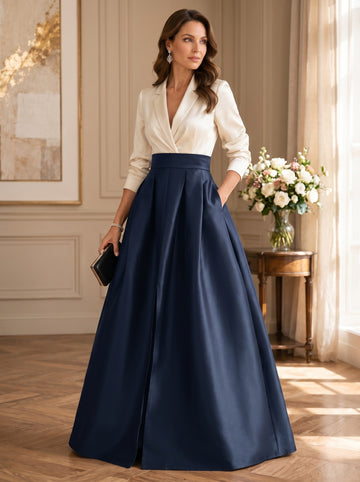 A-Line/Princess V-Neck Long Sleeves Mother Of The Bride Dresses With Pockets