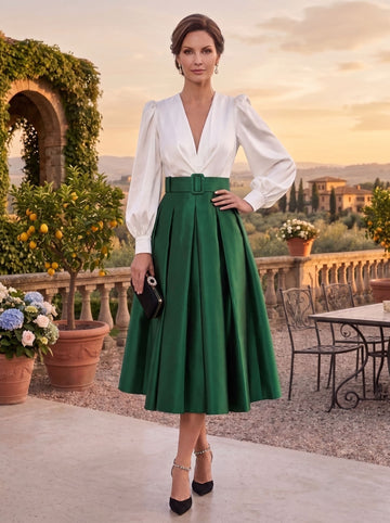 A-Line/Princess V-Neck Long Sleeves Mother Of The Bride Dresses With Belt