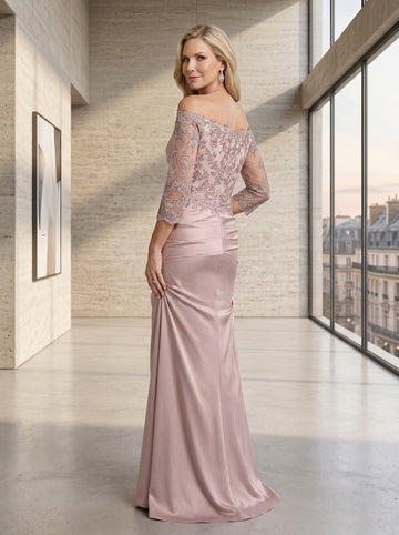 Trumpet/Mermaid V-Neck 3/4 Sleeves Ruched Mother Of The Bride Dresses with Appliques