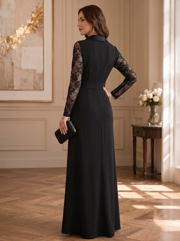 Mermaid/Trumpet Long Sleeves V-Neck Black Mother of the Bride Dresses with Split