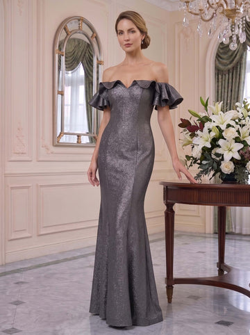 Mermaid/Trumpet Off-the-Shoulder Ruffle Sleeves Floor-Length Mother of the Bride Dresses