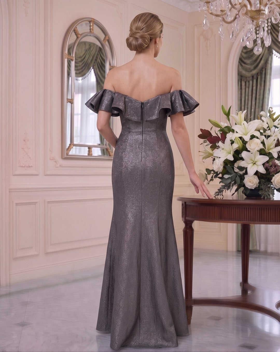 Mermaid/Trumpet Off-the-Shoulder Ruffle Sleeves Floor-Length Mother of the Bride Dresses