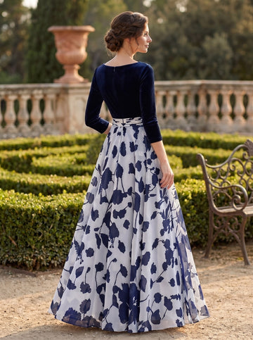 A Line/Princess V Neck 3/4 Sleeves Floral Mother of the Bride Dresses