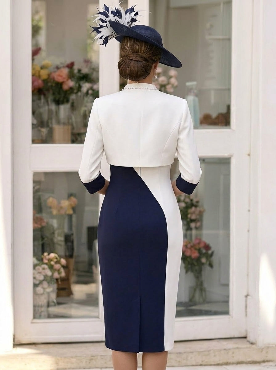 Two Piece Sheath/Column Knee-Length Jewel Neck Short Sleeve Mother of the Bride Dress with Jacket