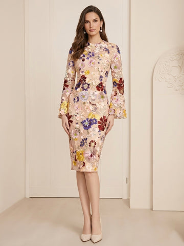 Sheath / Column Tea Length 3/4 Sleeve Mother of the Bride Dress with Lace