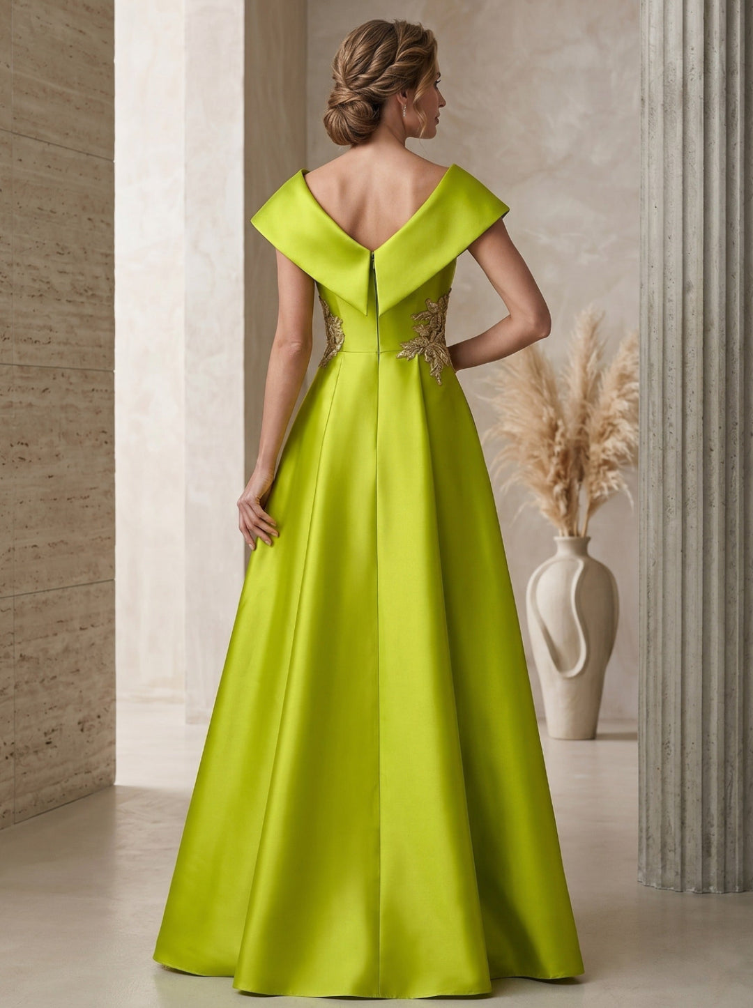 A-Line Short Sleeve Length  V Neck Satin Rhinestone Mother of the Bride Dresses