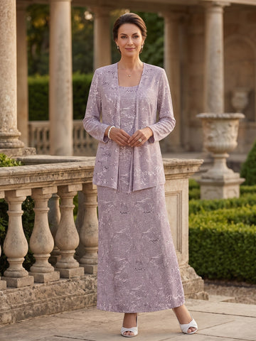 Chiffon Scoop Ankle-length Mother of the Bride Dresses with Sequins & Jacket