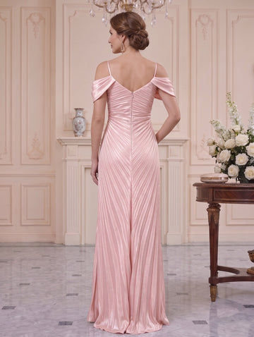 Sheath/Column Off-the-Shoulder Scoop Short Sleeves Floor-Length Mother of The Bride Dresses With Ruffles