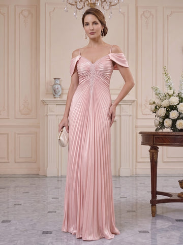 Sheath/Column Off-the-Shoulder Scoop Short Sleeves Floor-Length Mother of The Bride Dresses With Ruffles