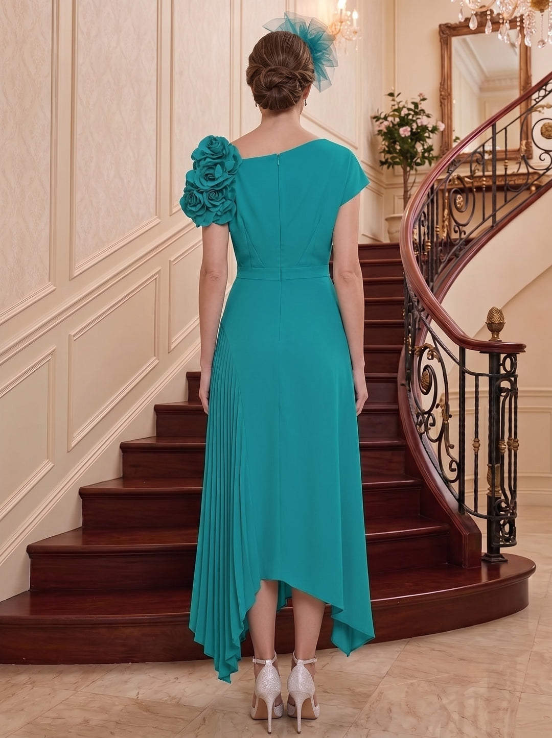 A-Line/Princess One-Shoulder Short Sleeves Ankle-Length Mother of the Bride Dresses With Ruffles