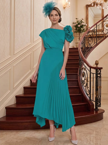 A-Line/Princess One-Shoulder Short Sleeves Ankle-Length Mother of the Bride Dresses With Ruffles