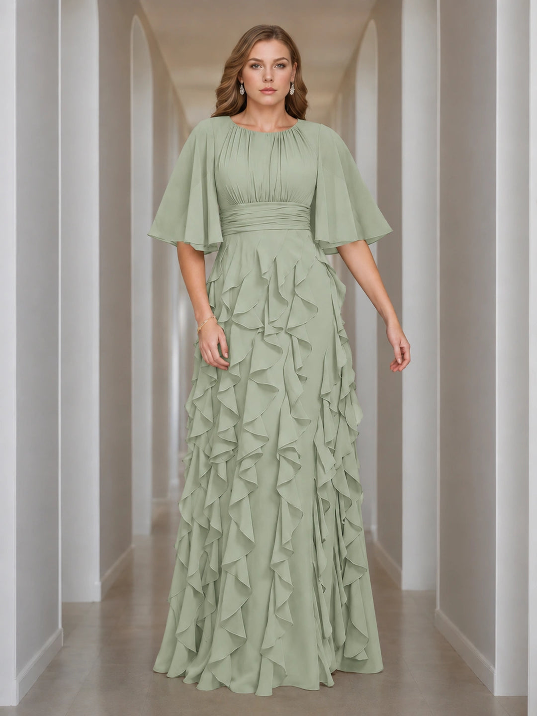 Sheath/Column 2 Pieces Square Neck 3/4 Length Sleeves Floor-Length Mother of the Bride Dresses with Jacket, Lace & Sequins