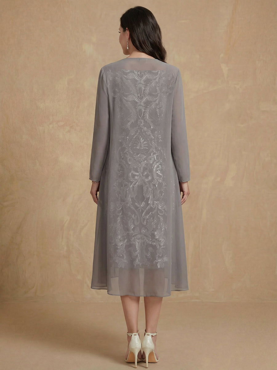 Sheath/Column Off-the-Shoulder 3/4 Length Sleeves Knee-Length Plus Size Mother of the Bride Dresses with Jacket
