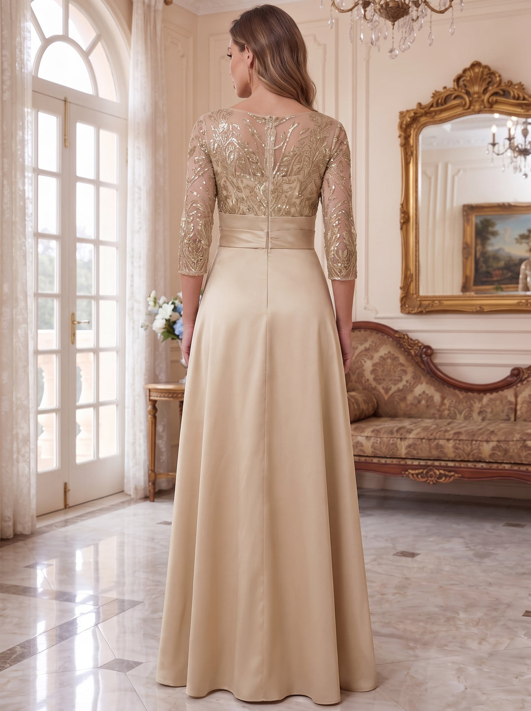 A-Line/Princess Illusion Neck 3/4 Sleeve Mother Of The Bride Dresses With Split Side