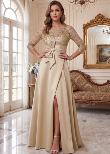 A-Line/Princess Illusion Neck 3/4 Sleeve Mother Of The Bride Dresses With Split Side