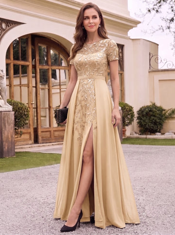 A-Line/Princess Scoop Floor-Length Mother of the Bride Dresses with Split Side Ruffles Sequins