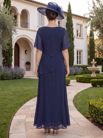 A-Line/Princess Chiffon Ankle-Length 1/2 Sleeves Scoop Mother of the Bride Dresses