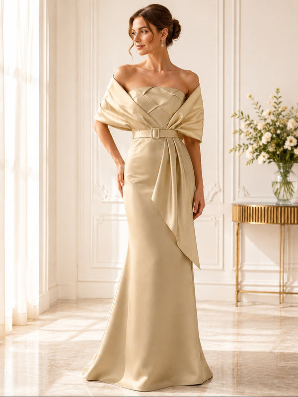 Trumpet 2 Pieces Satin Floor-Length Evening Dresses with Wrap
