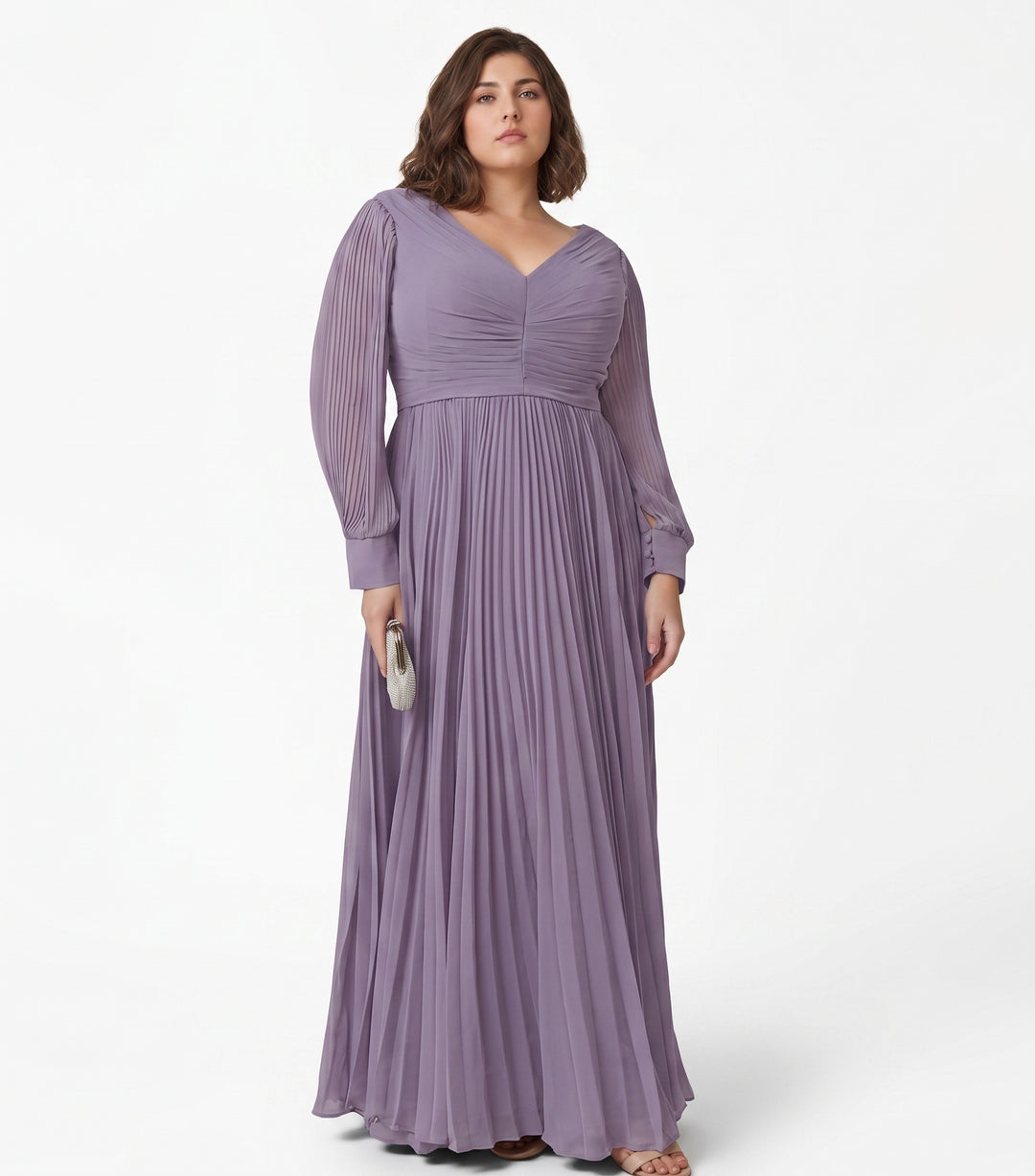 A-Line/Princess V-neck Long Sleeves Floor-Length Plus Size Mother of the Bride Dresses with Pleated