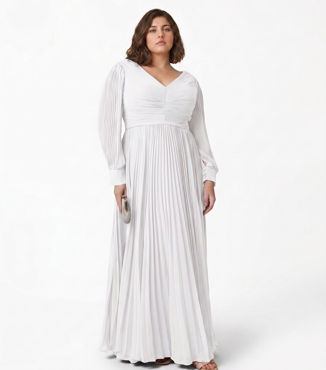A-Line/Princess V-neck Long Sleeves Floor-Length Plus Size Mother of the Bride Dresses with Pleated