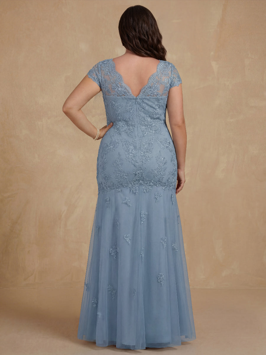 Trumpet/Mermaid Sweetheart Cap Sleeves Floor-Length Plus Size Mother of the Bride Dresses with Lace, Beaded & Sequins